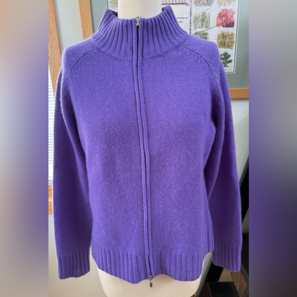 Violet Purple 100% Cashmere Full-Zip Cardigan Sweater • L